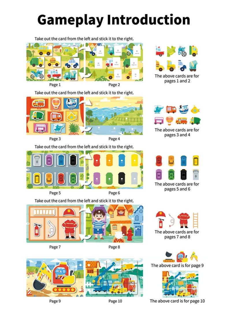Norello Transportation Busy Book for Toddlers 3+, Educational Toy with Reusable Velcro Stickers, Traffic & Vehicles Learning Activity Book, 10 Interactive Pages - Image 4